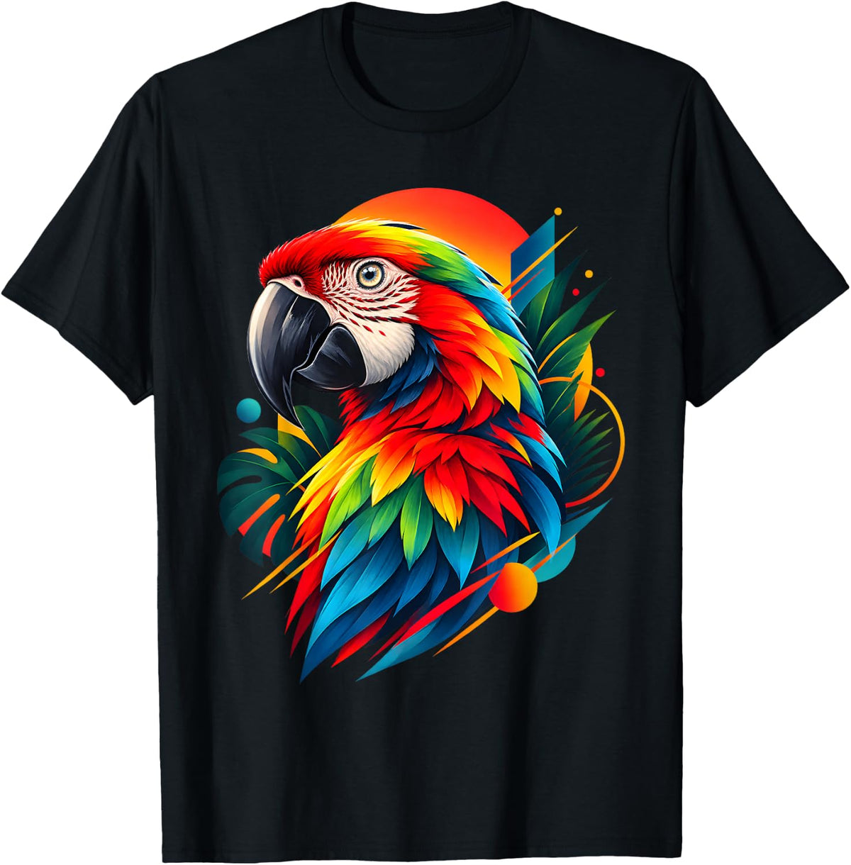 Colorful Parrot Lover Macaw Bird Abstract T-Shirt - Black