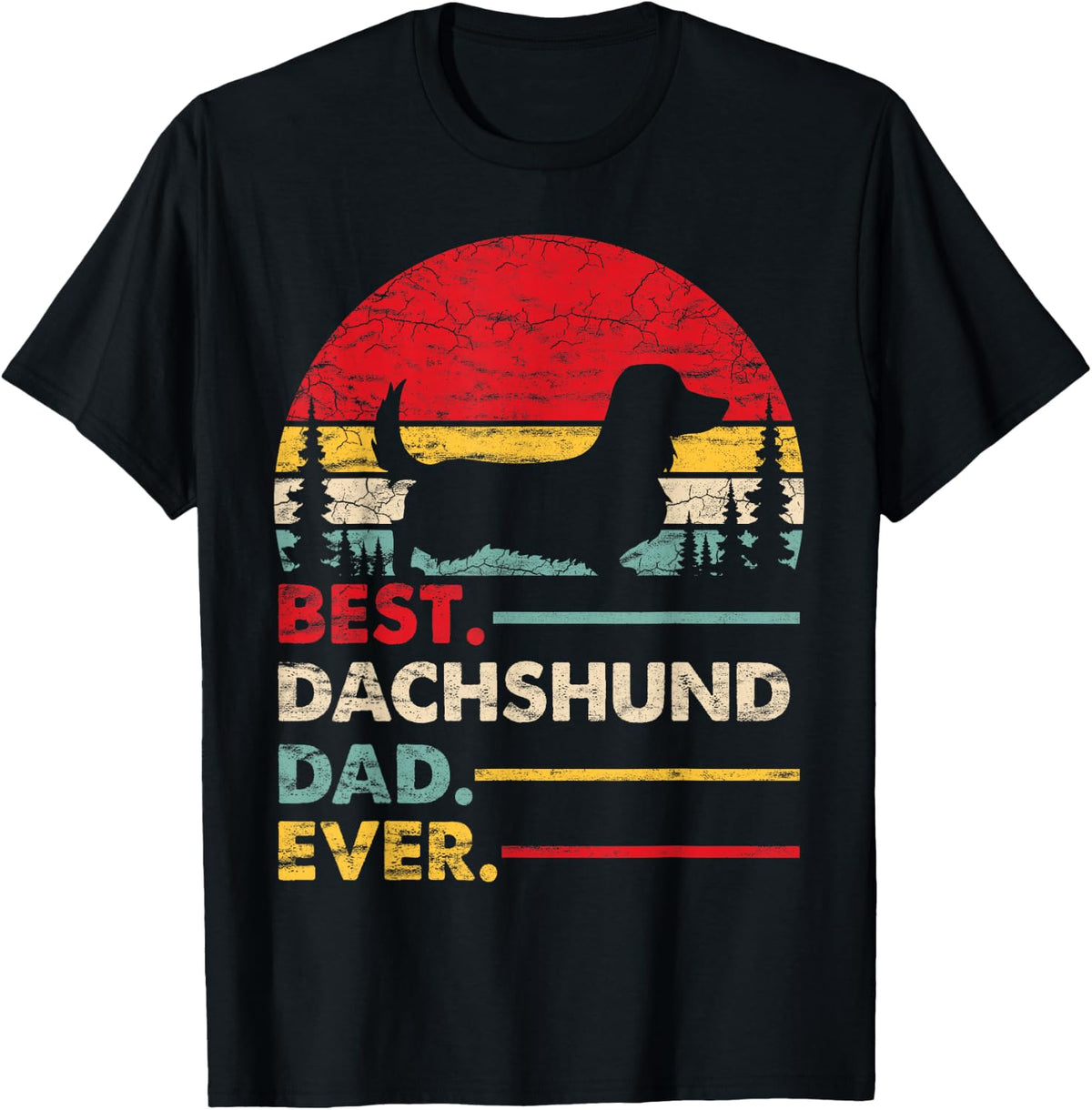 Dachshund Long Haired Best Dad Ever Gift Dog Vintage Retro T-Shirt - Black