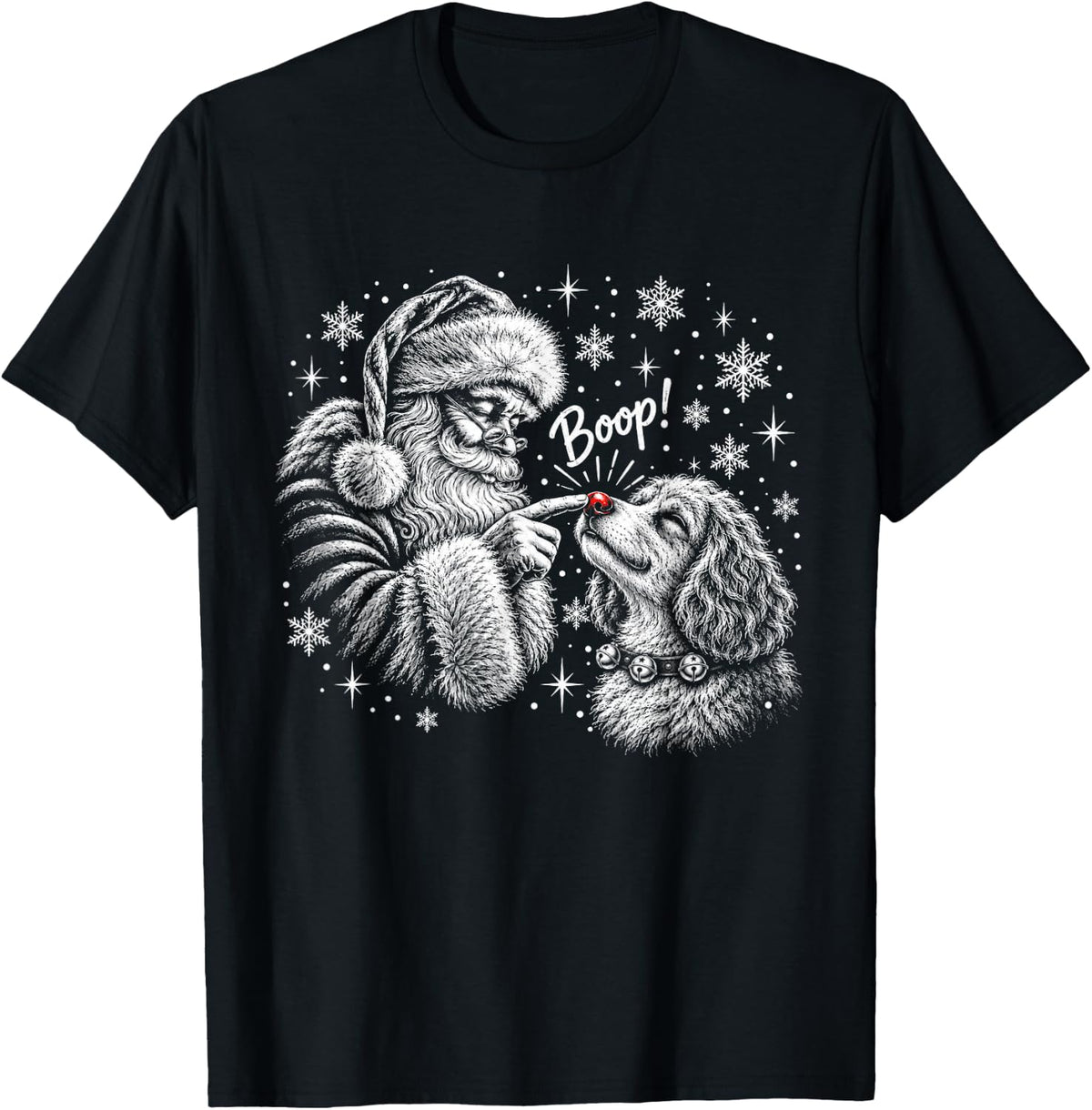 Cavapoo Santa Boo-p Nose Touch Christmas Dog Lover T-Shirt - Black