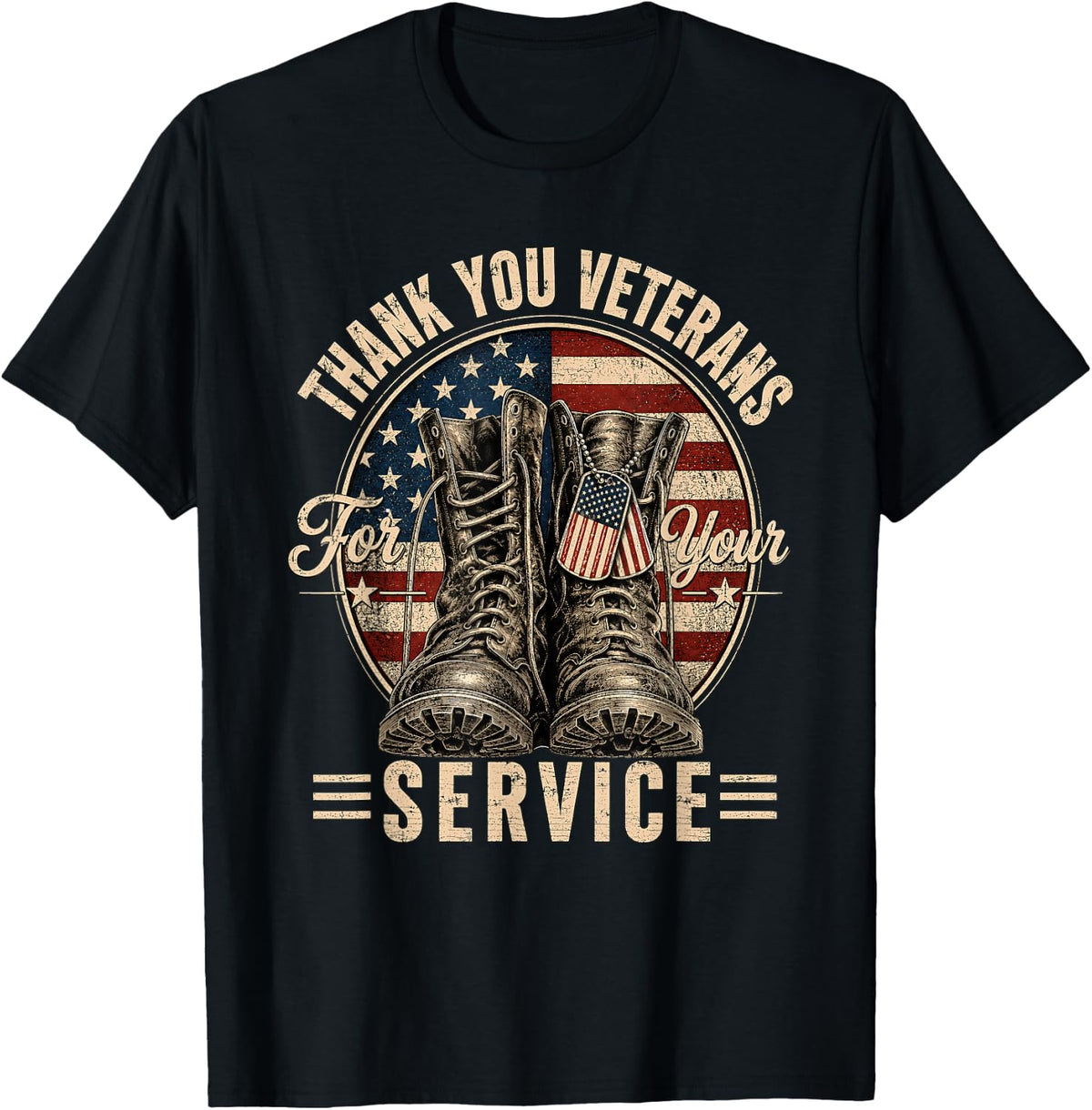 Thank You Veterans for Your Service Veterans Day T-Shirt - Black