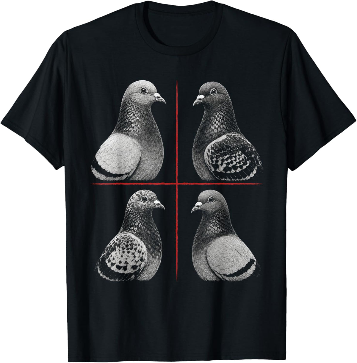 Bird Watching Pigeon Engraving Art Gift T-Shirt - Black