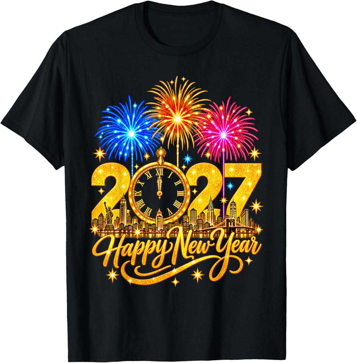 Happy New Year 2027 Shirt New Years Eve 2027 Men Women T-Shirt - Black