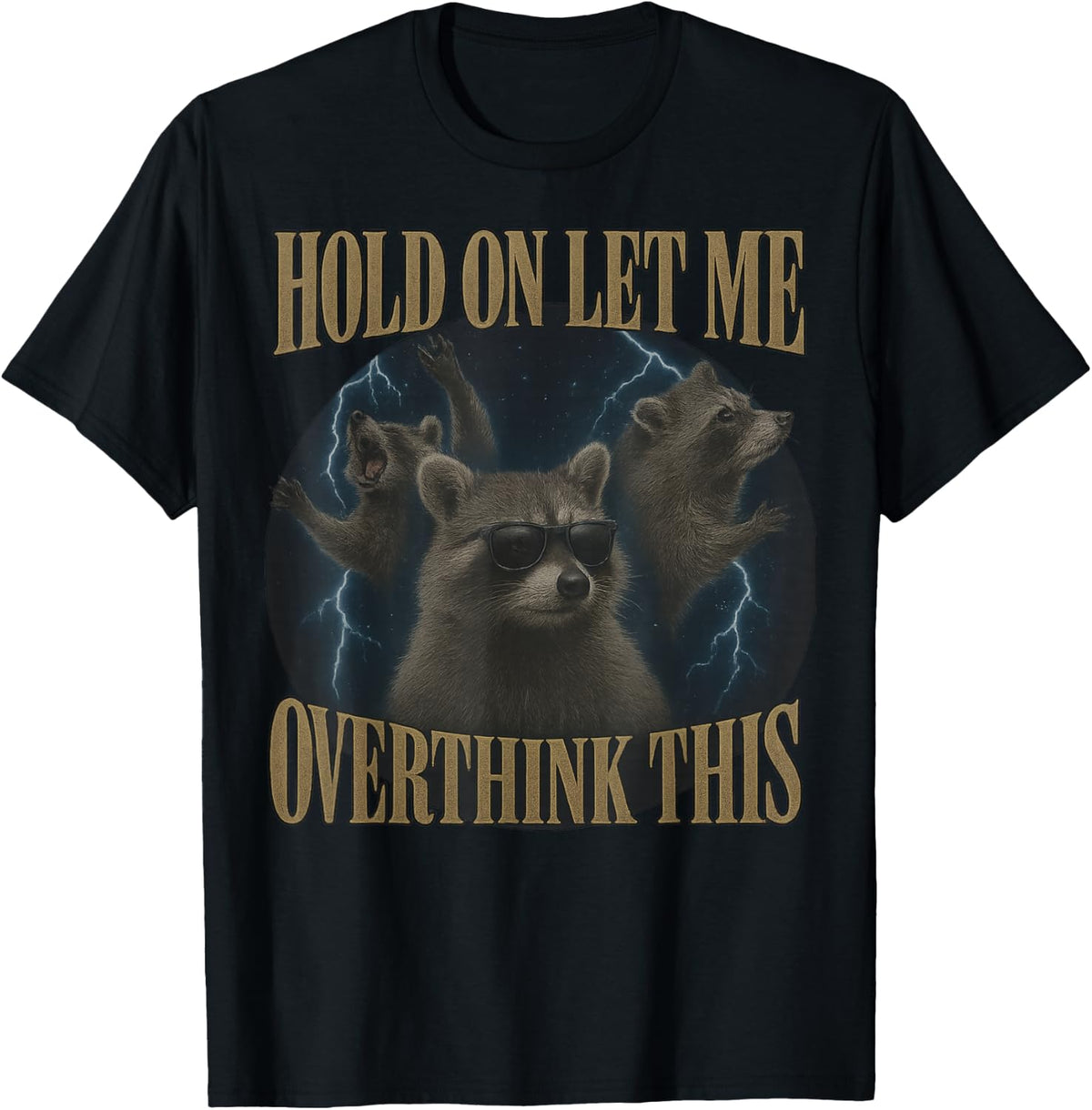 Hold On Let Me Overthink This Funny Raccoon Sarcastic T-Shirt - Black