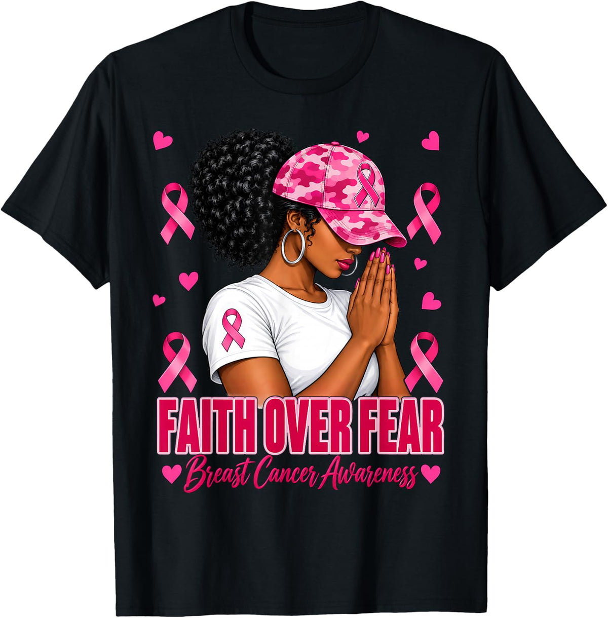 Black Women Faith Over Fear Breast Cancer Awareness T-Shirt - Black