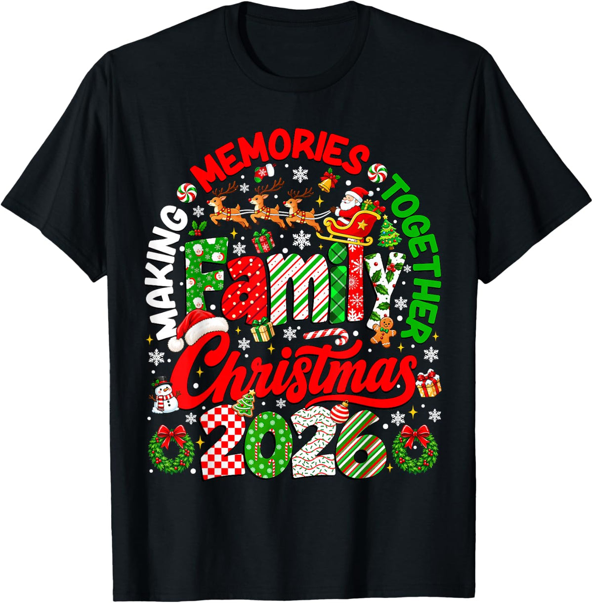 Family Christmas 2026 Christmas Crew Xmas Pajamas Matching T-Shirt - Black