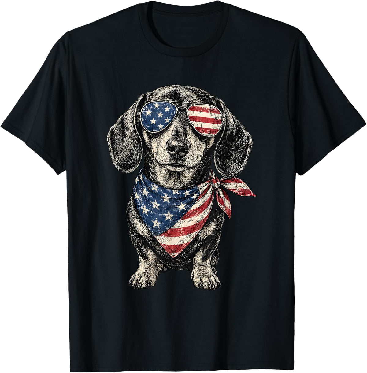 Patriotic Dachshund Dog American Flag USA 4th of July T-Shirt - Black