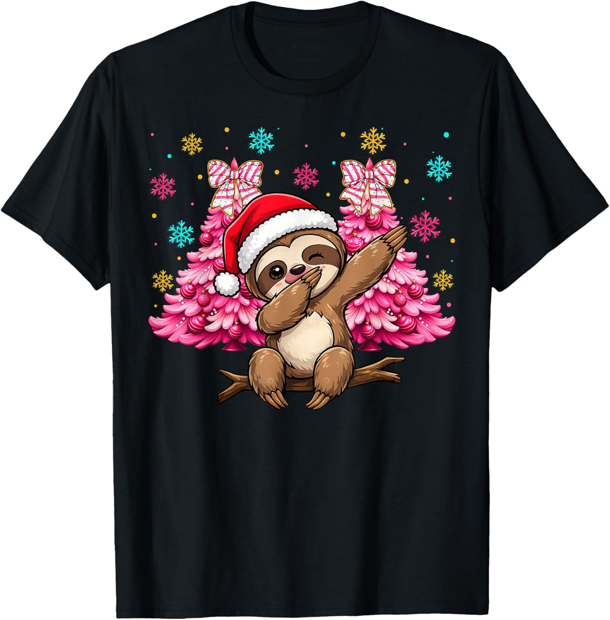 Matching Christmas Sloth Lovers Kids Boys Girls Xmas Party T-Shirt - Black