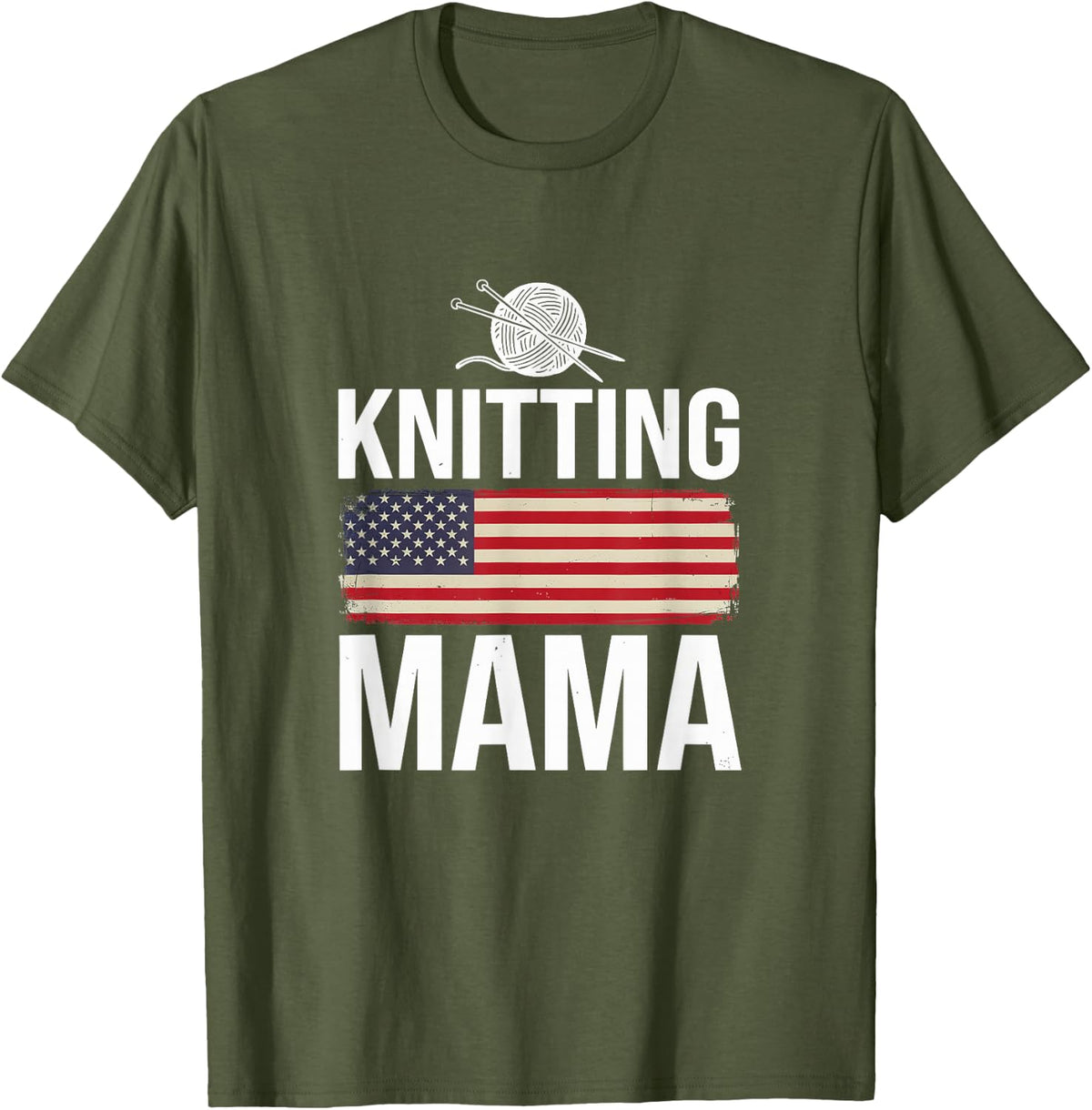 Knitter Mama Knitting USA T-Shirt - Olive Green