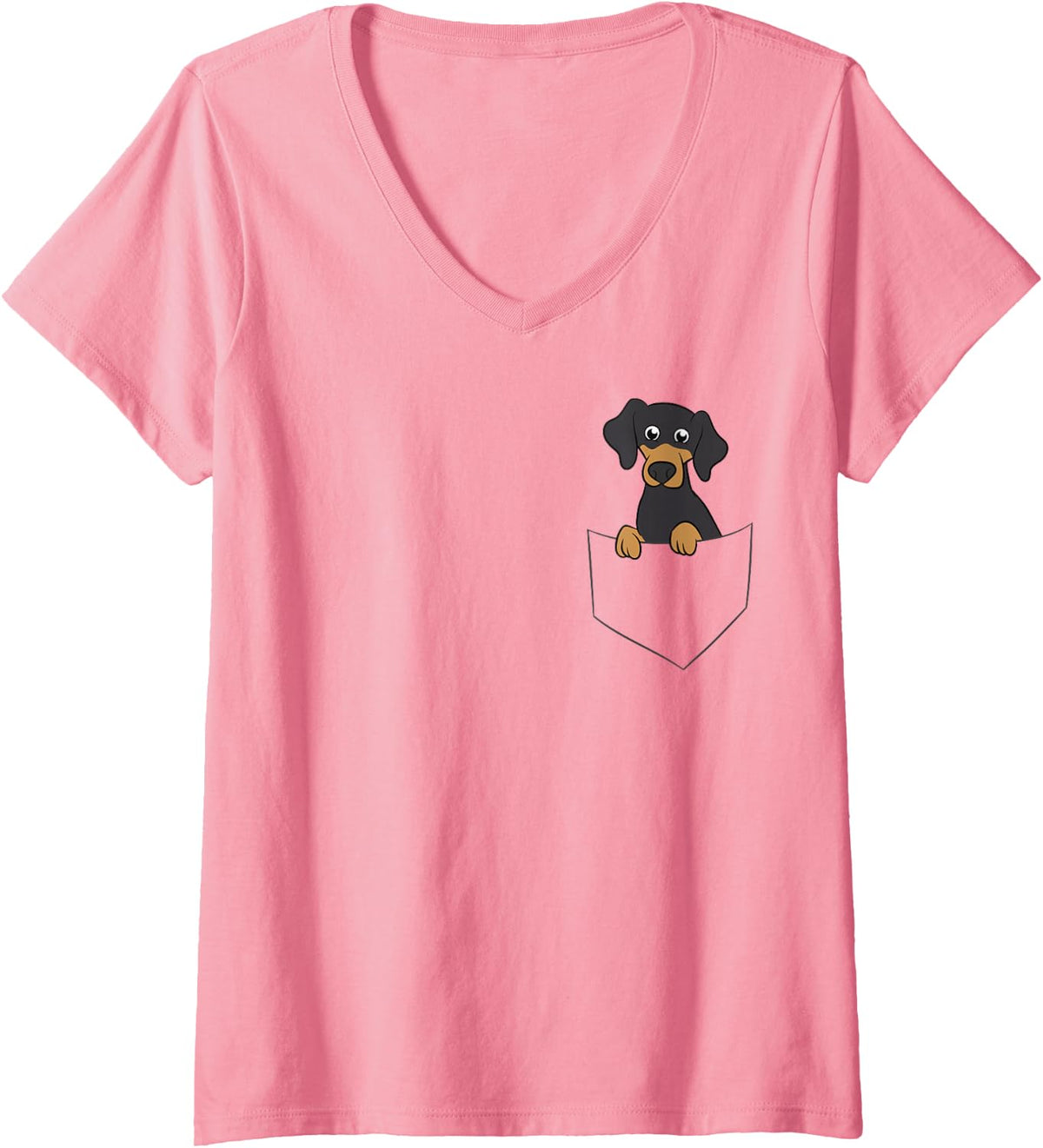 Womens Cute Dachshund in Pocket Dog in Pocket Funny Dachshund V-Neck T-Shirt - Pink