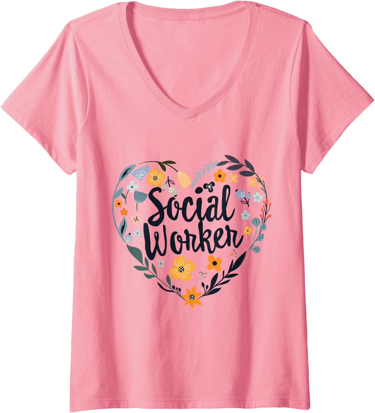 Women's Social Worker Appreciation Month Graduation MSW Caseworker V-Neck T-Shirt - Pink