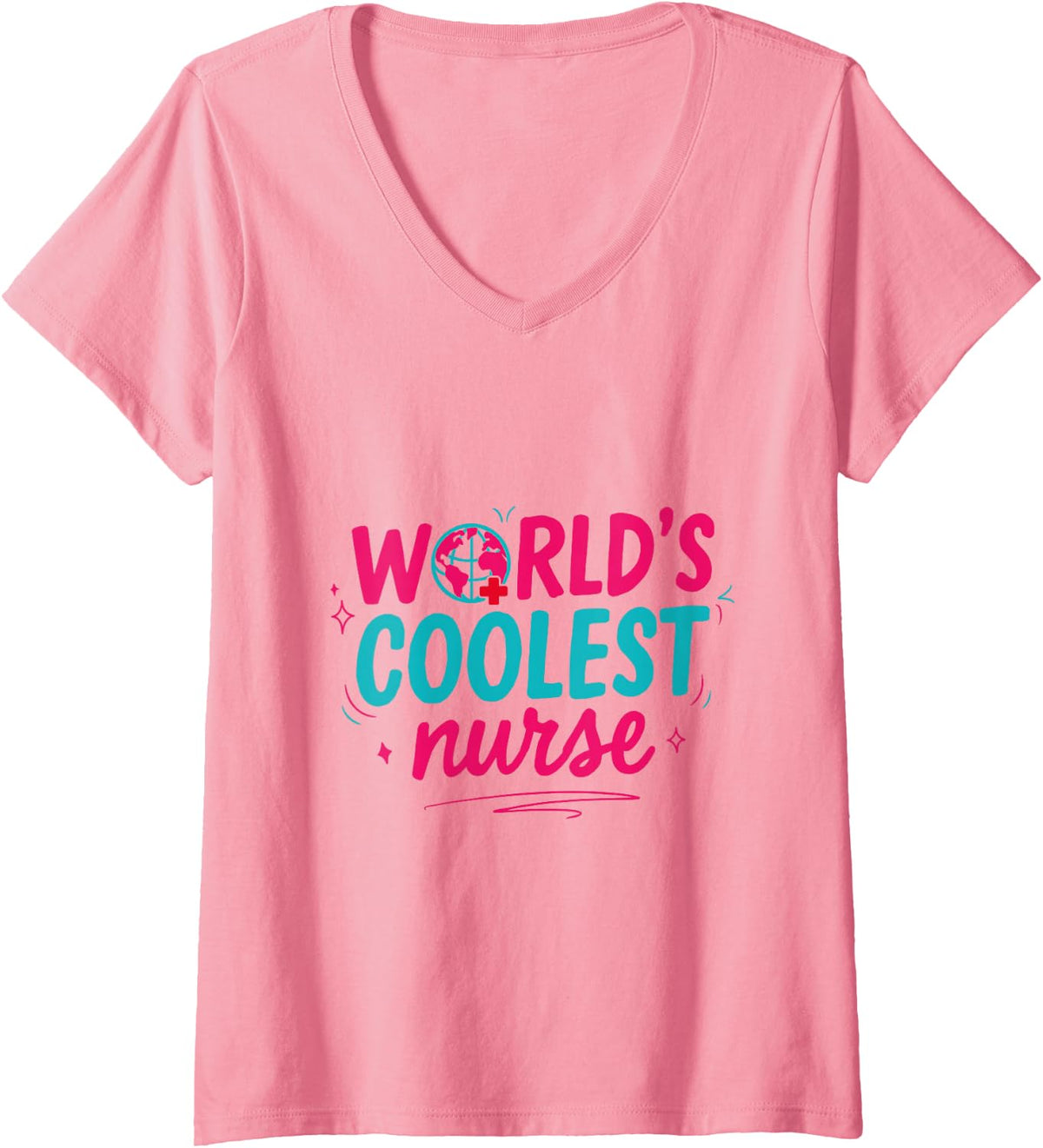 Women's OR ER RN Registered Nursing, World's Coolest Nurse V-Neck T-Shirt - Pink