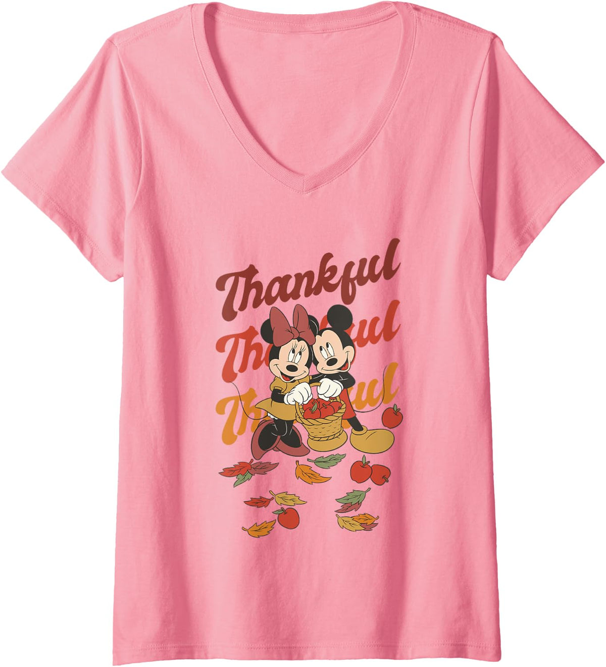 Disney Mickey And Friends Thanksgiving Classic Thankful Duo V-Neck T-Shirt - Pink