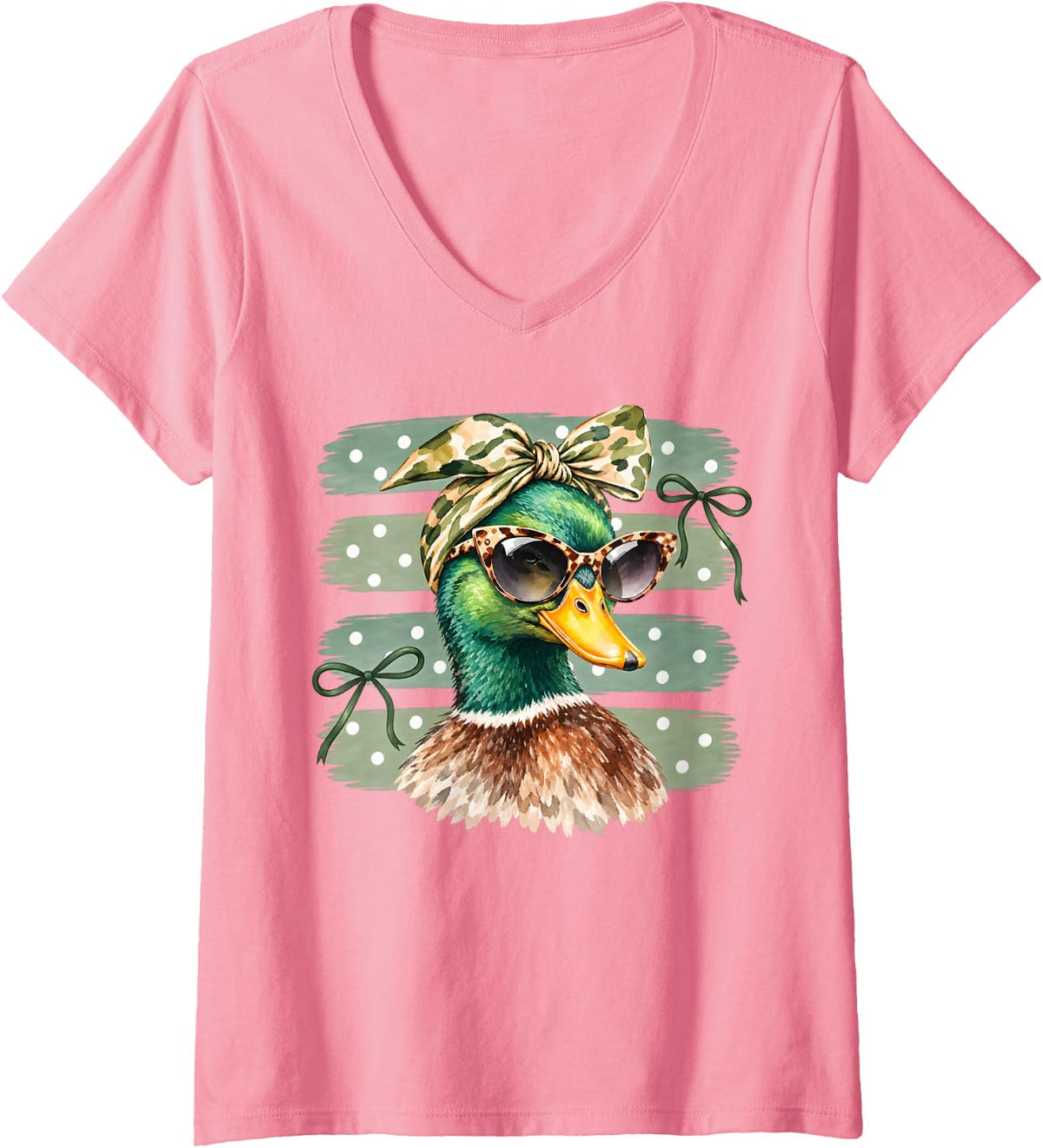Women's Mallard Duck Camo Preppy Hunting Season Animal Lover V-Neck T-Shirt - Pink