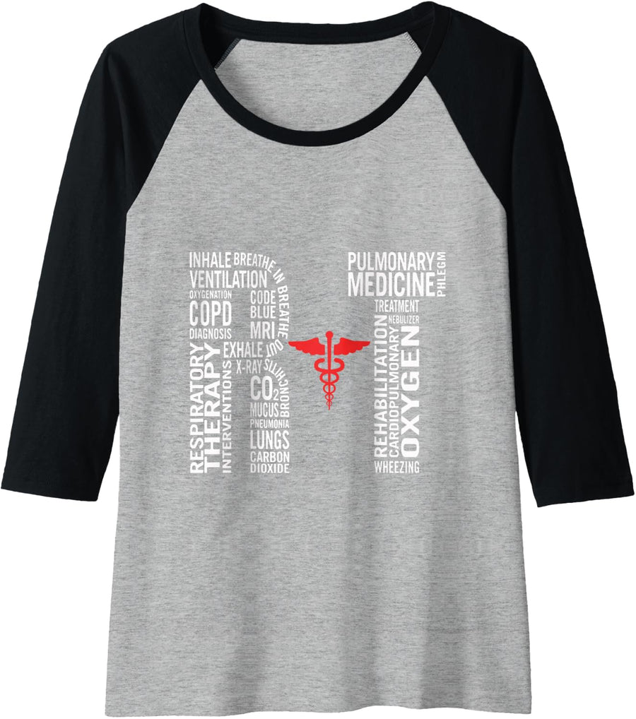 Respiratory Therapist Respiration Long Sleeve Shirt Raglan Baseball Tee - Black\/Athletic Heather