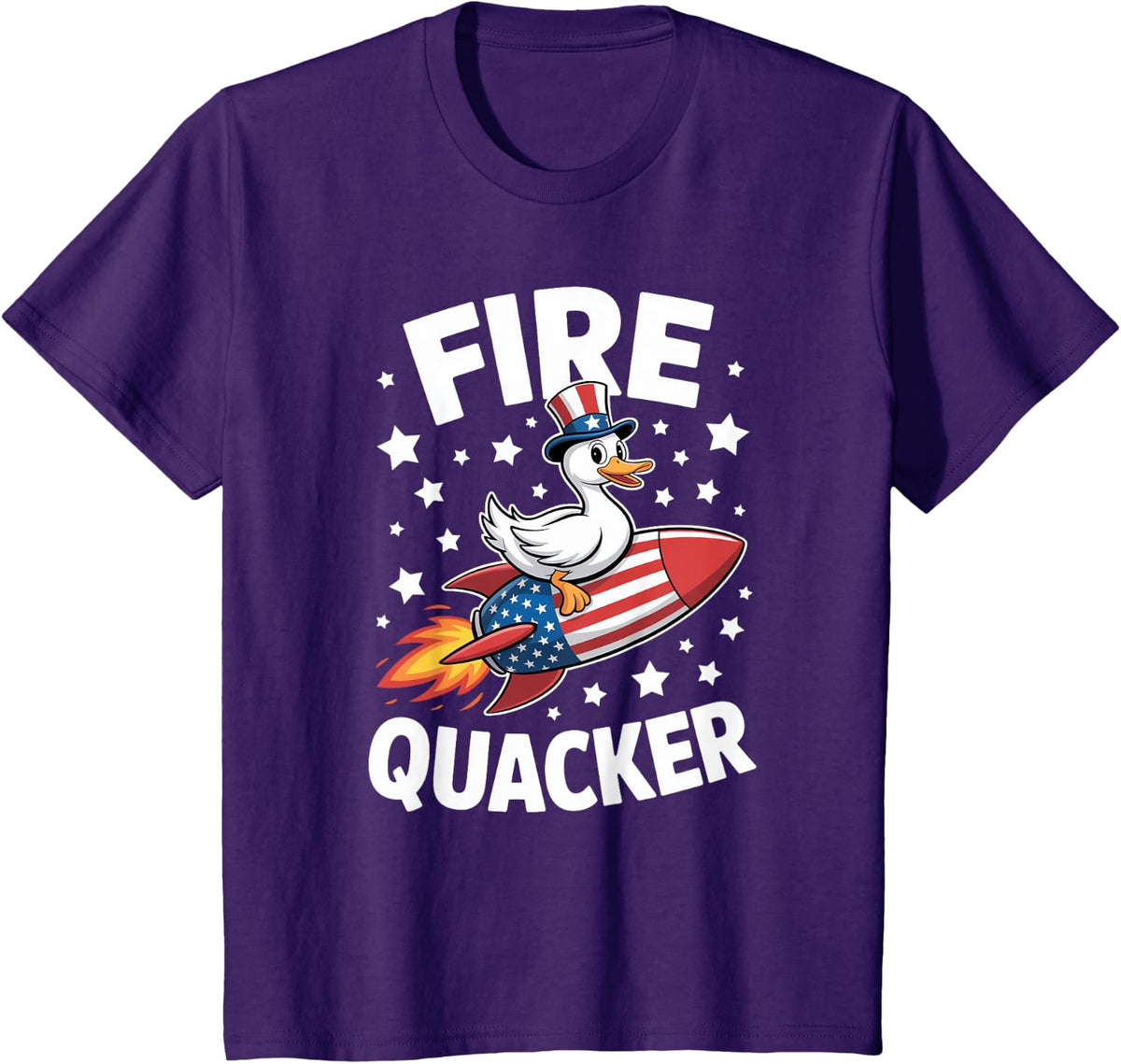 Firequacker Duck On Firecracker Funny 4th Of July USA Kids T-Shirt - Purple
