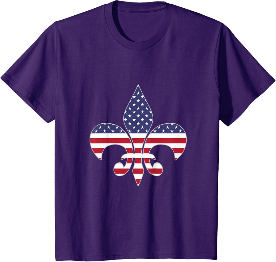 A fleur-de-lis symbol stylized American flag T-Shirt T-Shirt - Purple