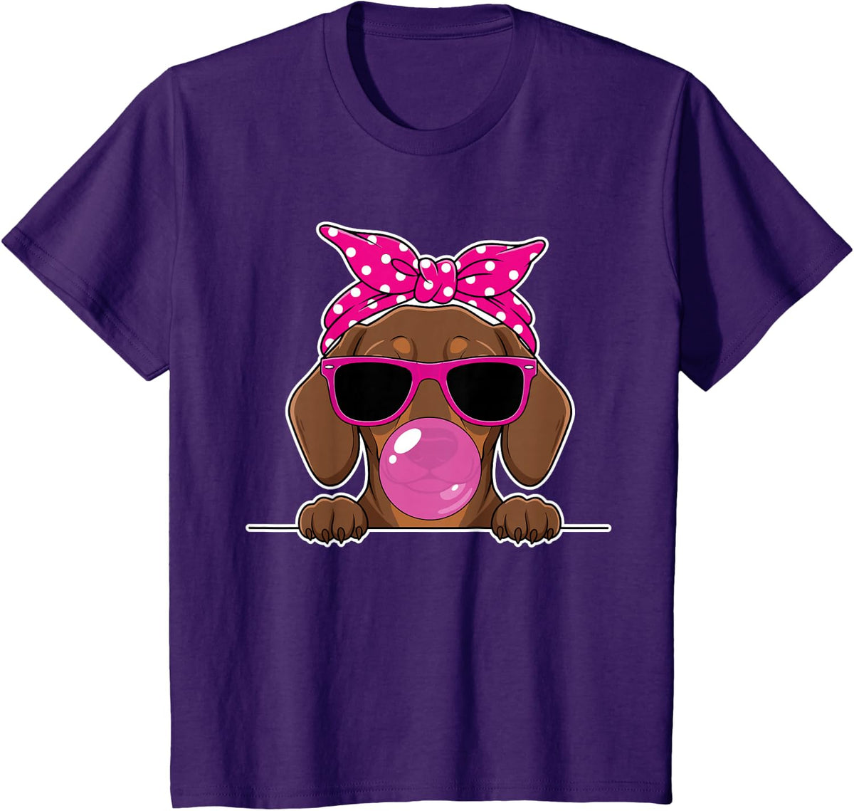 Dachshund Dog Kawaii Girl Pink Bandana Funny Dachshund Gum T-Shirt - Purple