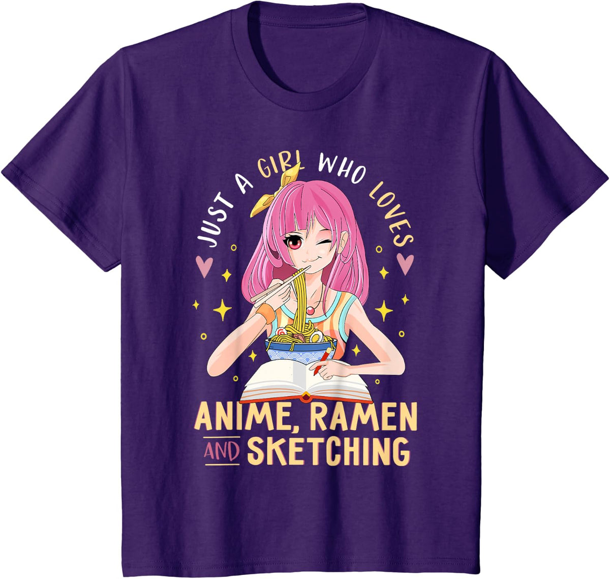 Just A Girl Who Loves Anime Ramen and Sketching Girl Anime T-Shirt - Purple