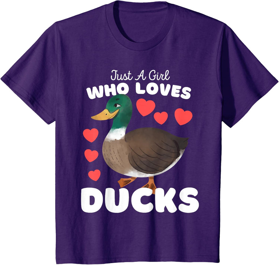 Just A Girl Who Loves Ducks - Cute Girls Kids Mallard Duck T-Shirt - Purple
