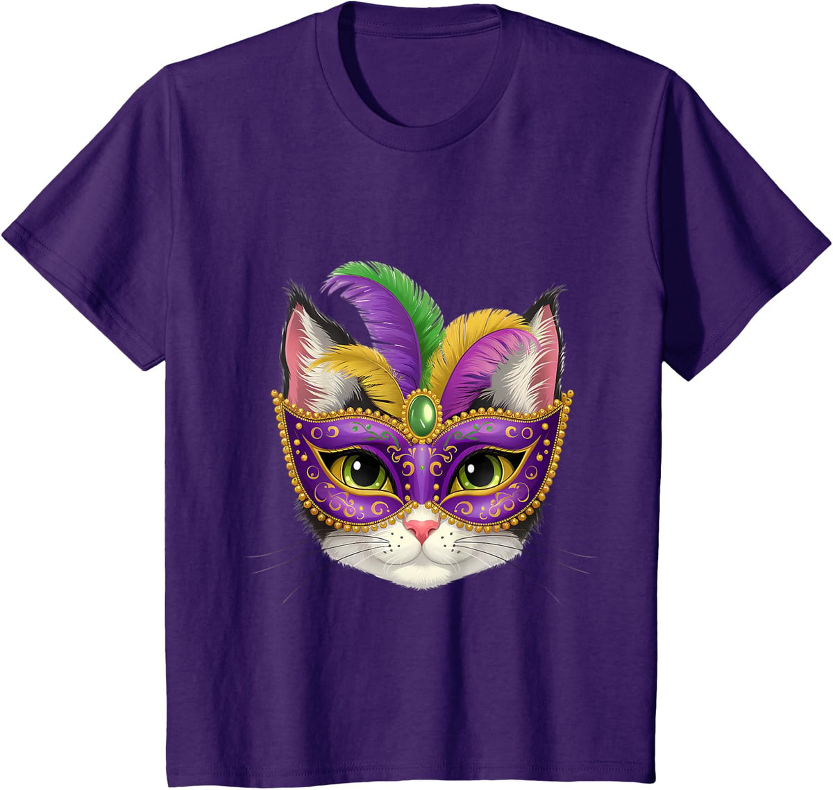 Cat Mardi Gras New Orleans Louisiana Carnival Cat Lover Men Women Kids T-Shirt - Purple