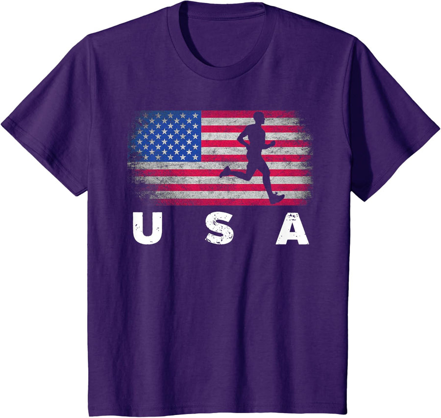 American Flag Track & Field - Cute Field Running Shirt Gift T-Shirt - Purple