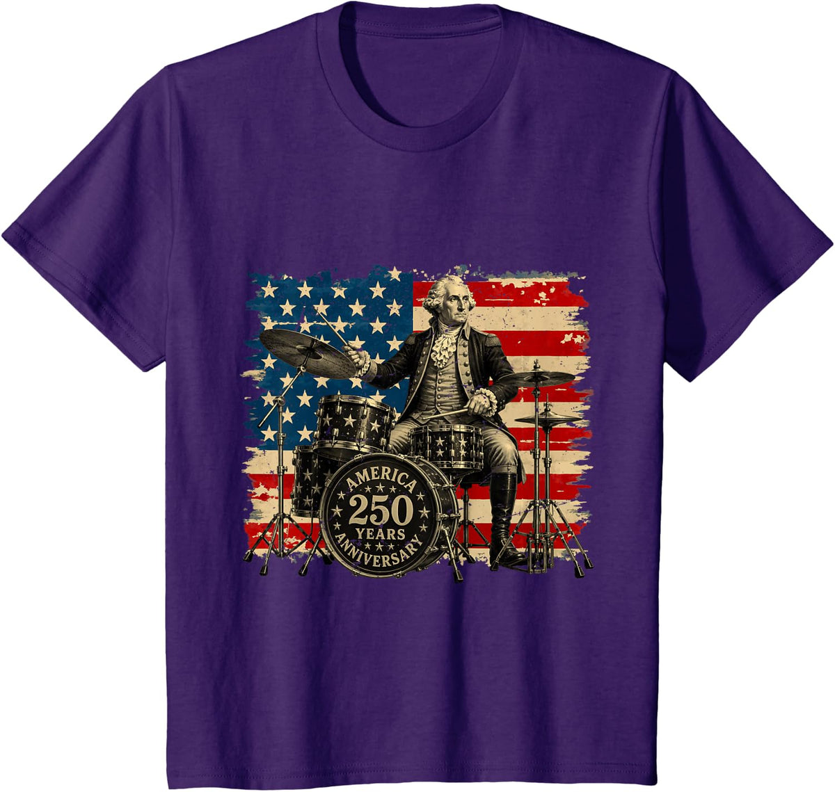 250 American Years Anniversary Washington Playing Drums T-Shirt - Purple