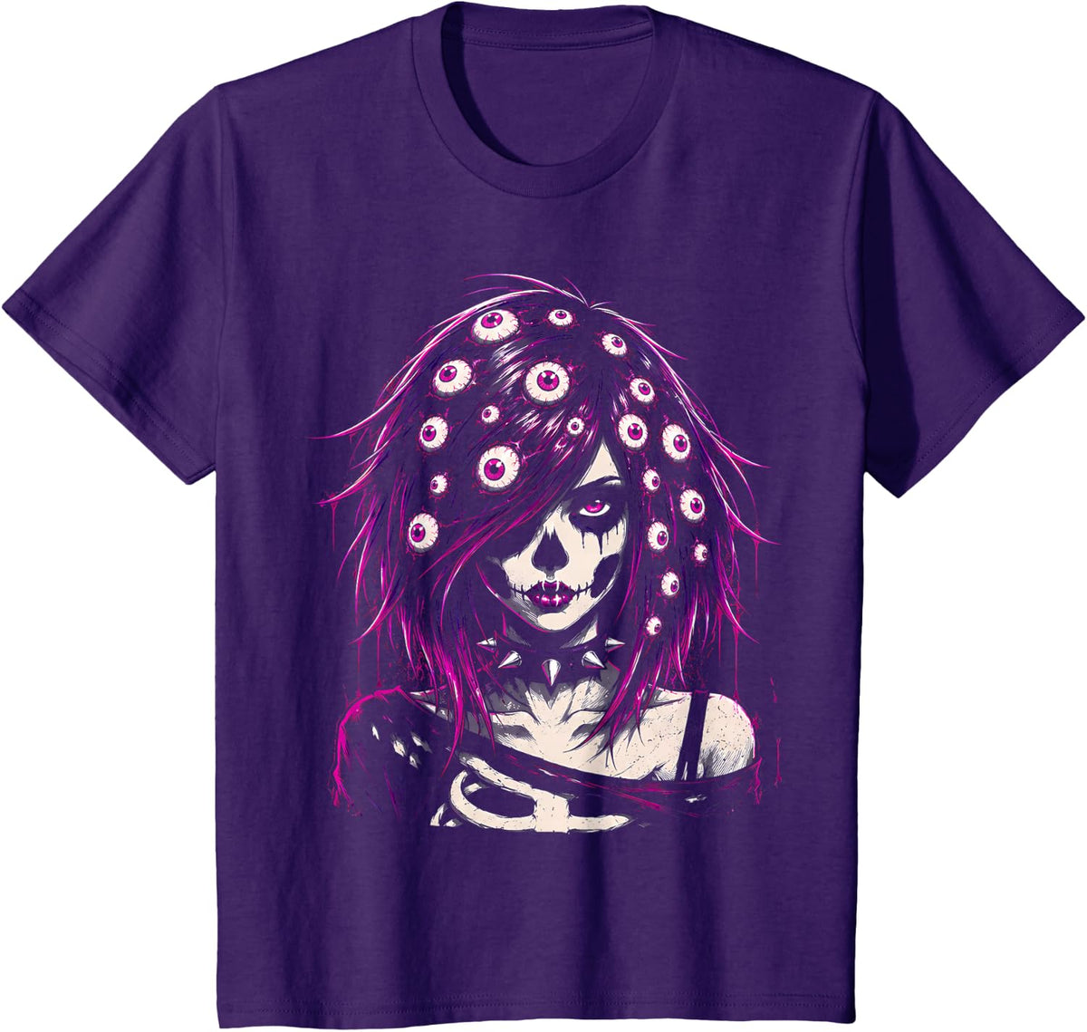 Gothic Horror Girl Skull Eyeballs Dark Punk Aesthetic T-Shirt - Purple