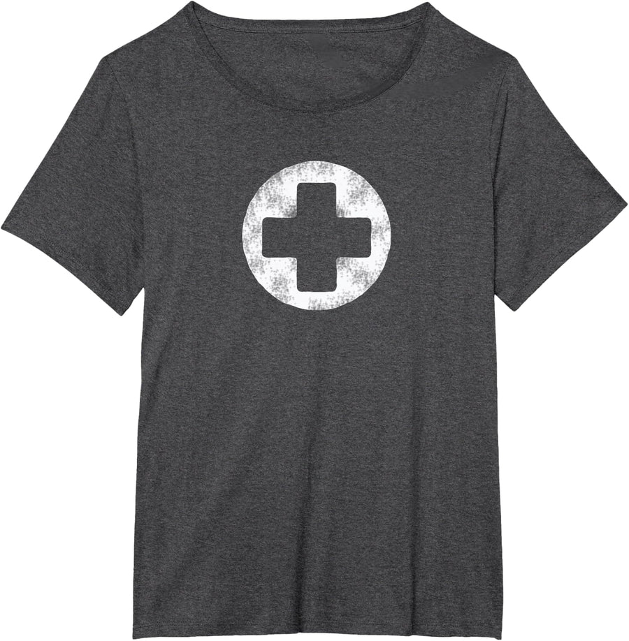 White-Faux-Vintage-Stone-Cross-Red-Guard-Life T-Shirt - Dark Heather Grey