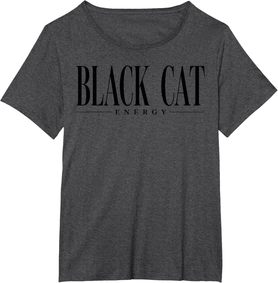 Black Cat Energy Vintage Halloween Girly Fall Spooky Season T-Shirt - Dark Heather Grey
