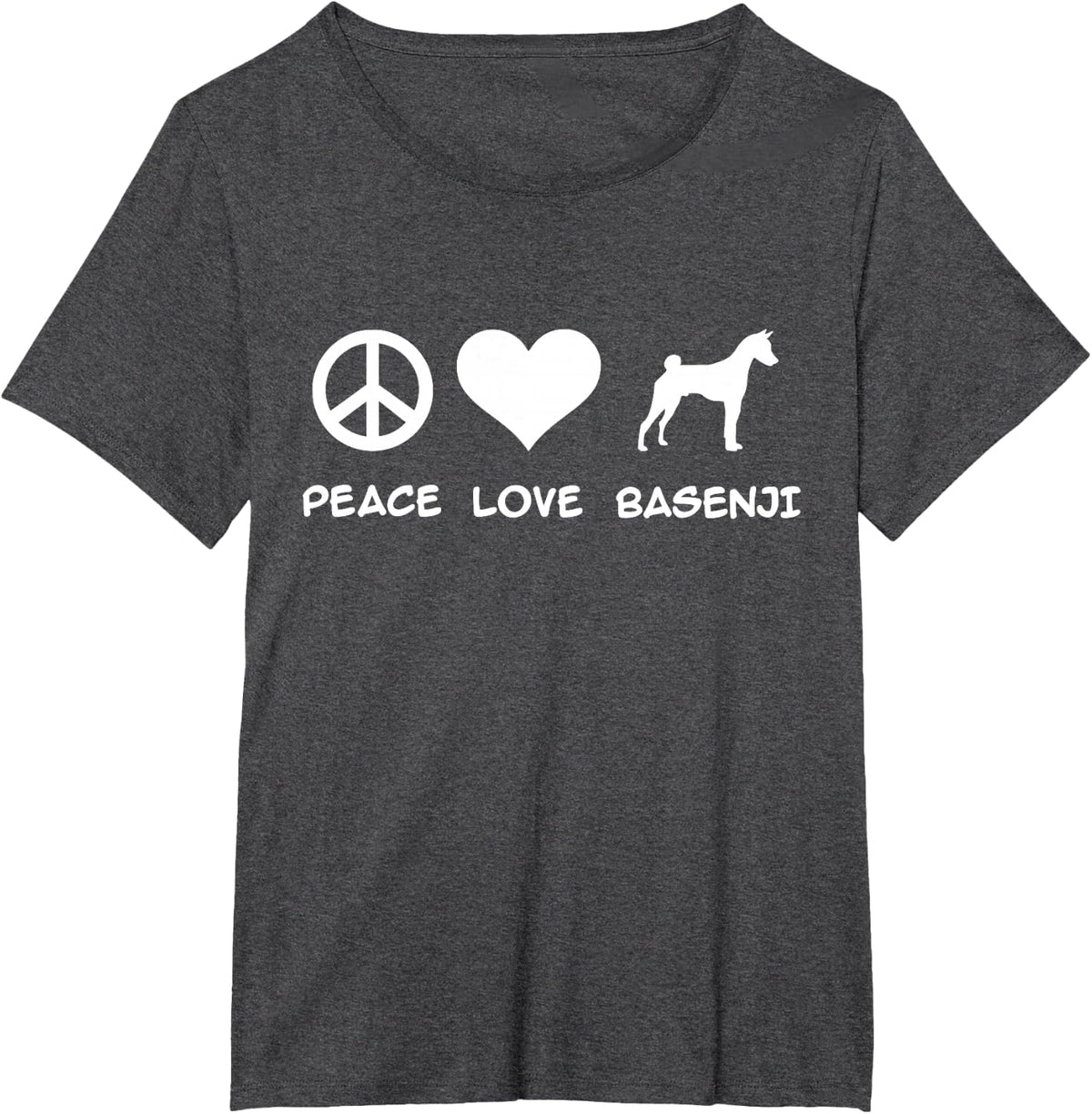 Peace, Love, Basenji T-Shirt - Dark Heather Grey