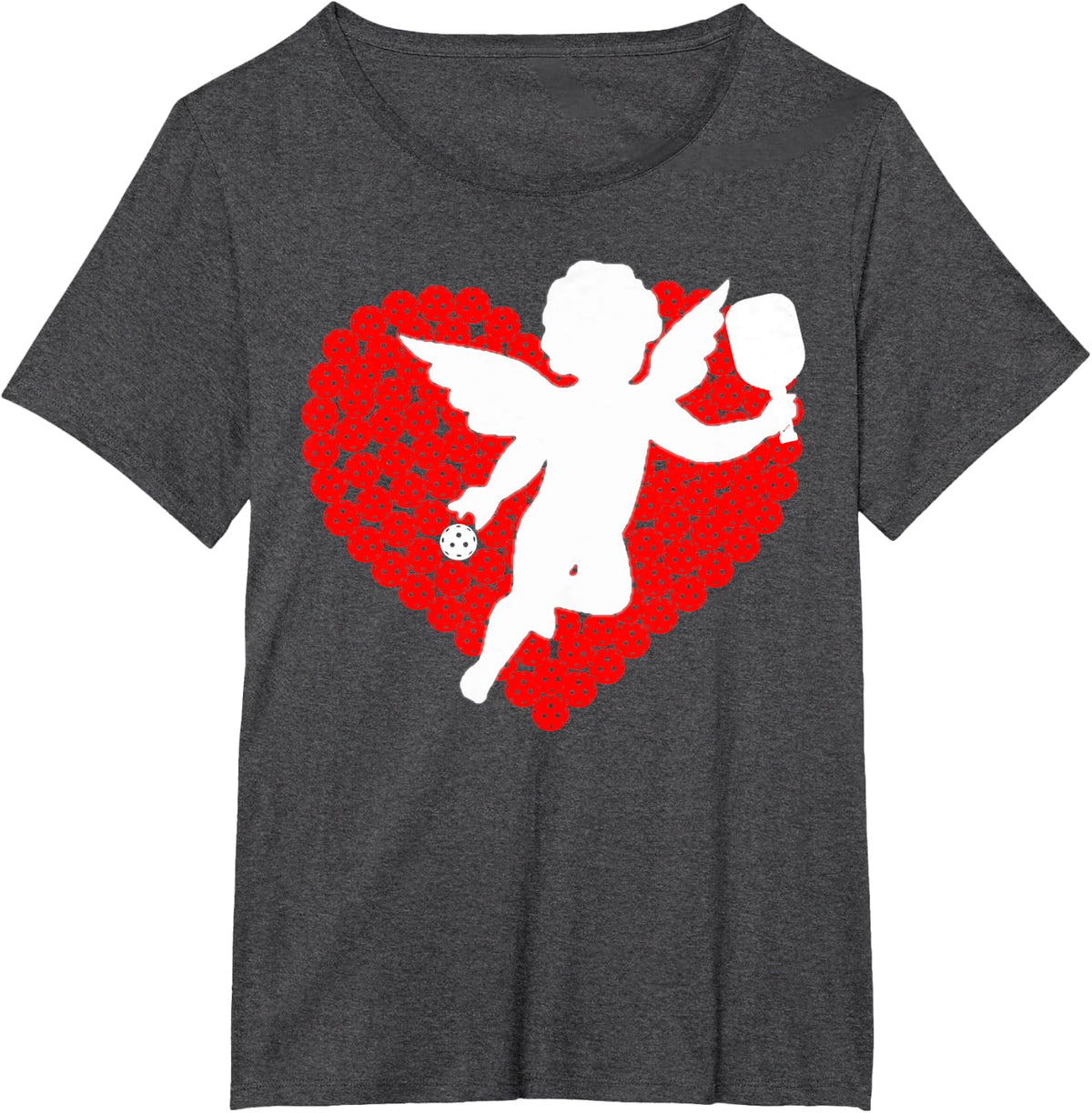 Pickleball Valentine's Day Cupid Heart With Paddle and Ball T-Shirt - Dark Heather Grey