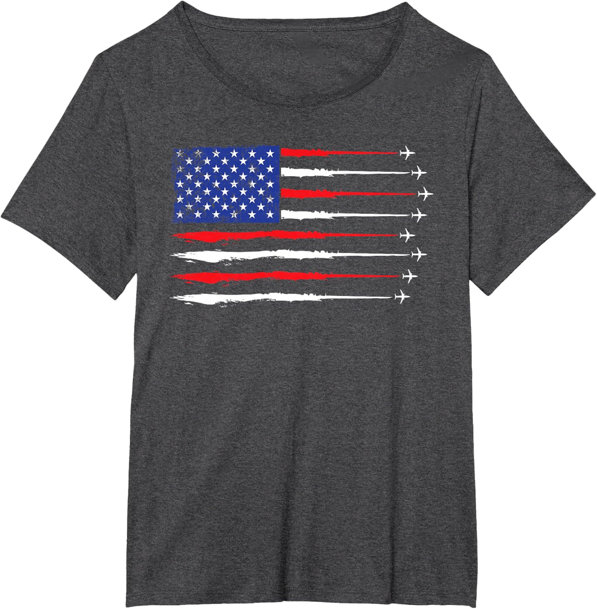 Patriotic Airplane: Stars & Stripes US Flag 4th July Patriot T-Shirt - Dark Heather Grey