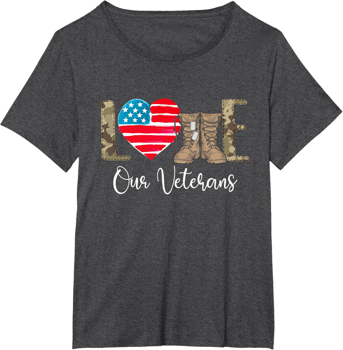 Love Our Veterans - Patriotic America Veterans Memorial Day T-Shirt - Dark Heather Grey