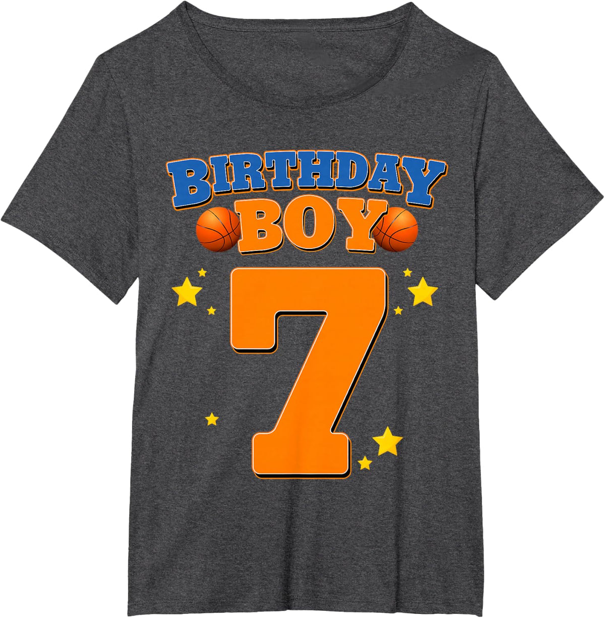 7th Birthday Boy Shirt Basketball 7 Years Old Kids Gift T-Shirt - Dark Heather Grey