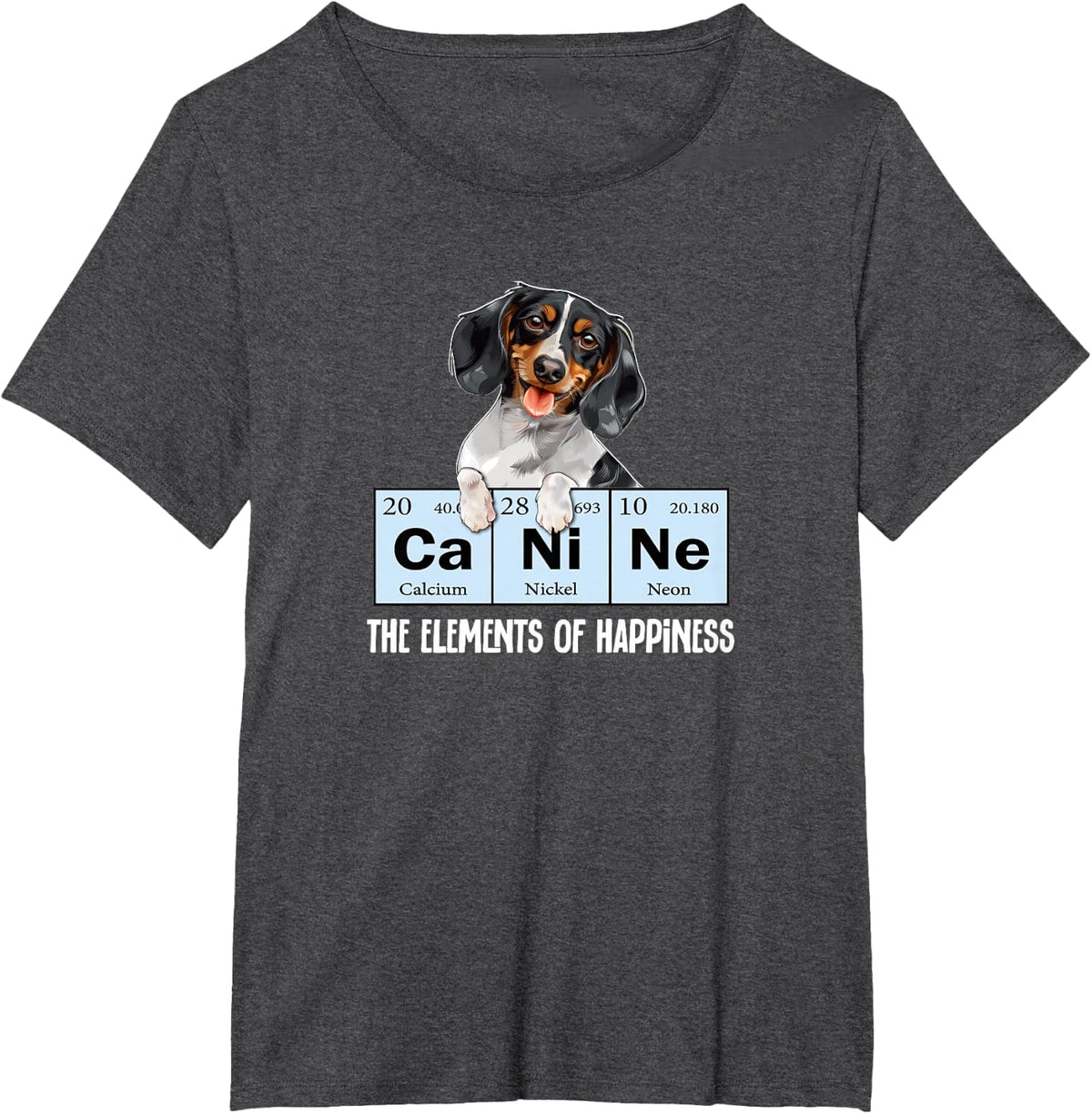 Funny Elements Happiness Piebald Dachshund T-Shirt Tee For Dog Lovers Men Women - Dark Heather Grey