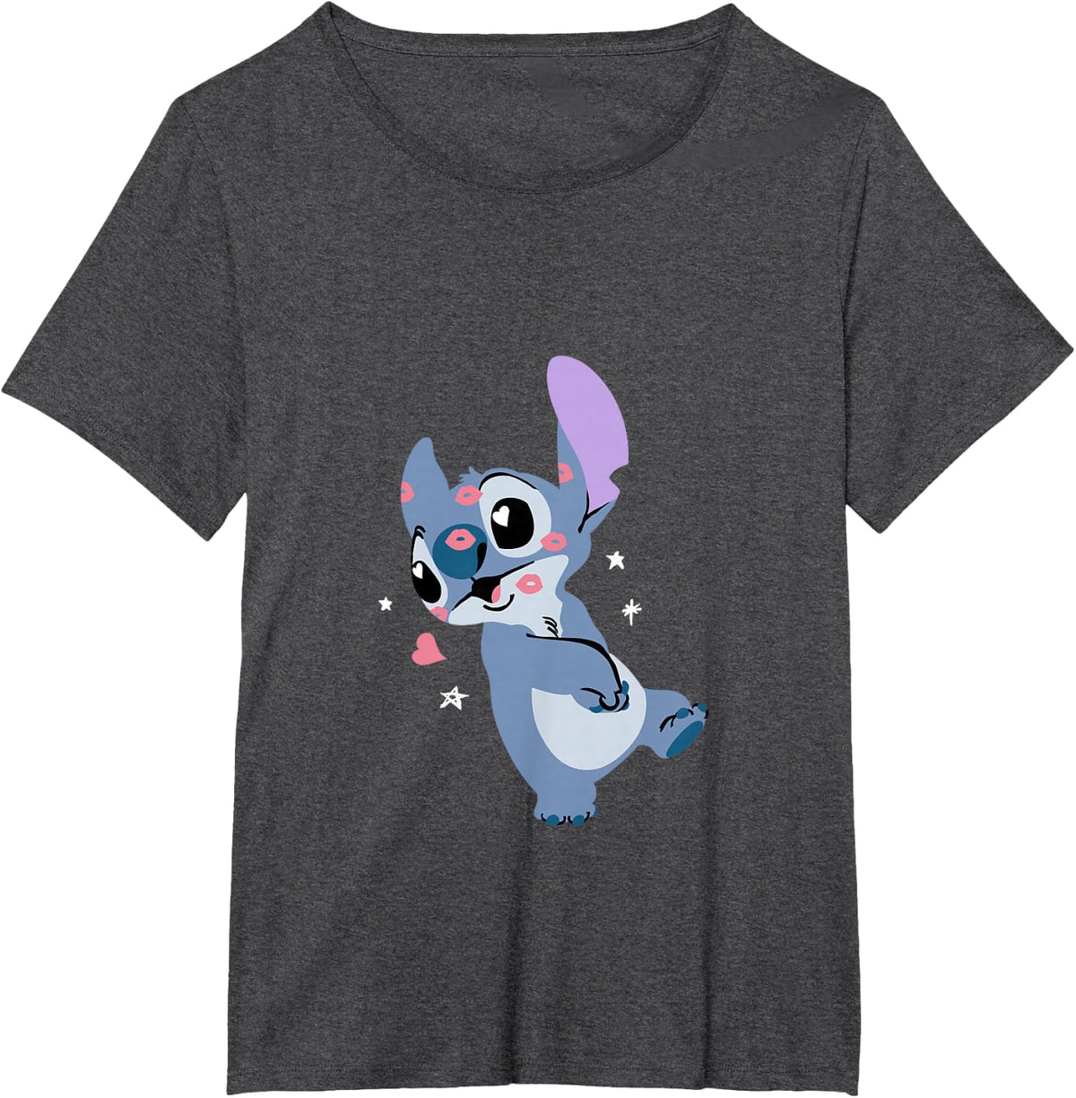 Disney Lilo & Stitch Covered in Valentine's Day Kisses T-Shirt - Dark Heather Grey