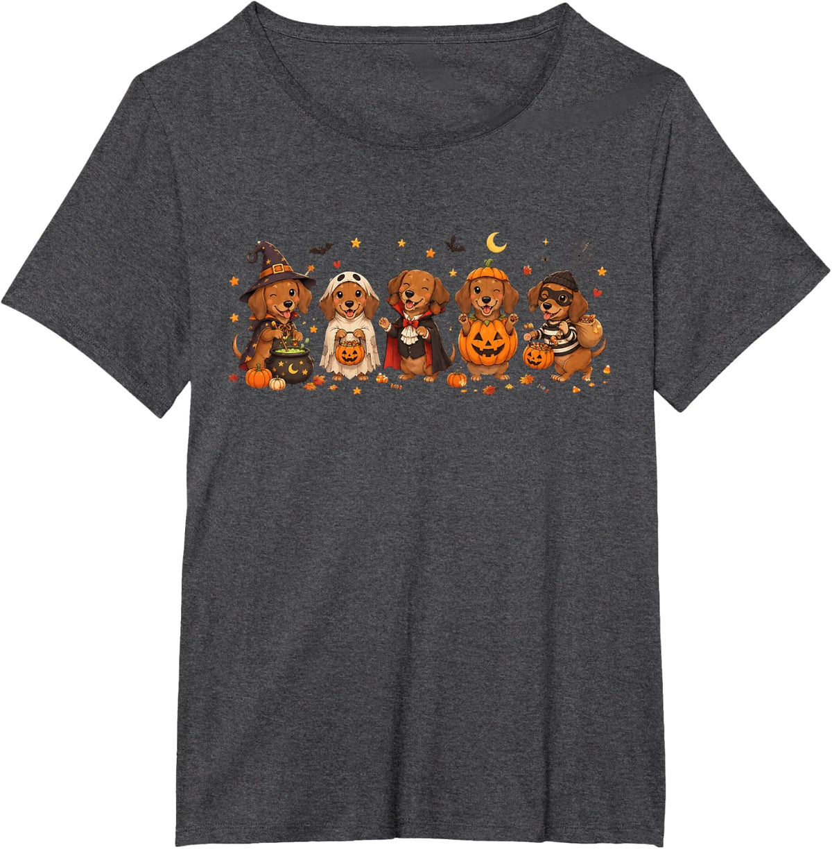 Funny Dachshund Halloween Costume Dogs Spooky Season T-Shirt - Dark Heather Grey
