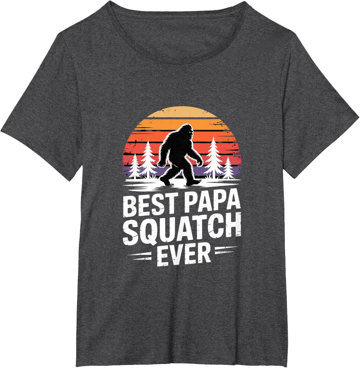 Funny Best Papa Squatch Ever Saying Retro Sunset T-Shirt - Dark Heather Grey