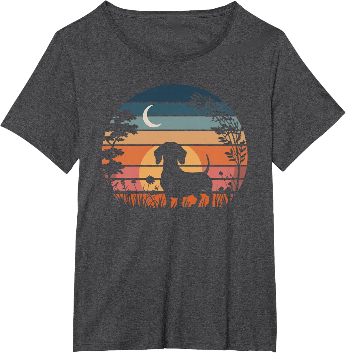 Dachshund Vintage Silhouette 60s 70s Retro Wiener Dog Lover T-Shirt - Dark Heather Grey