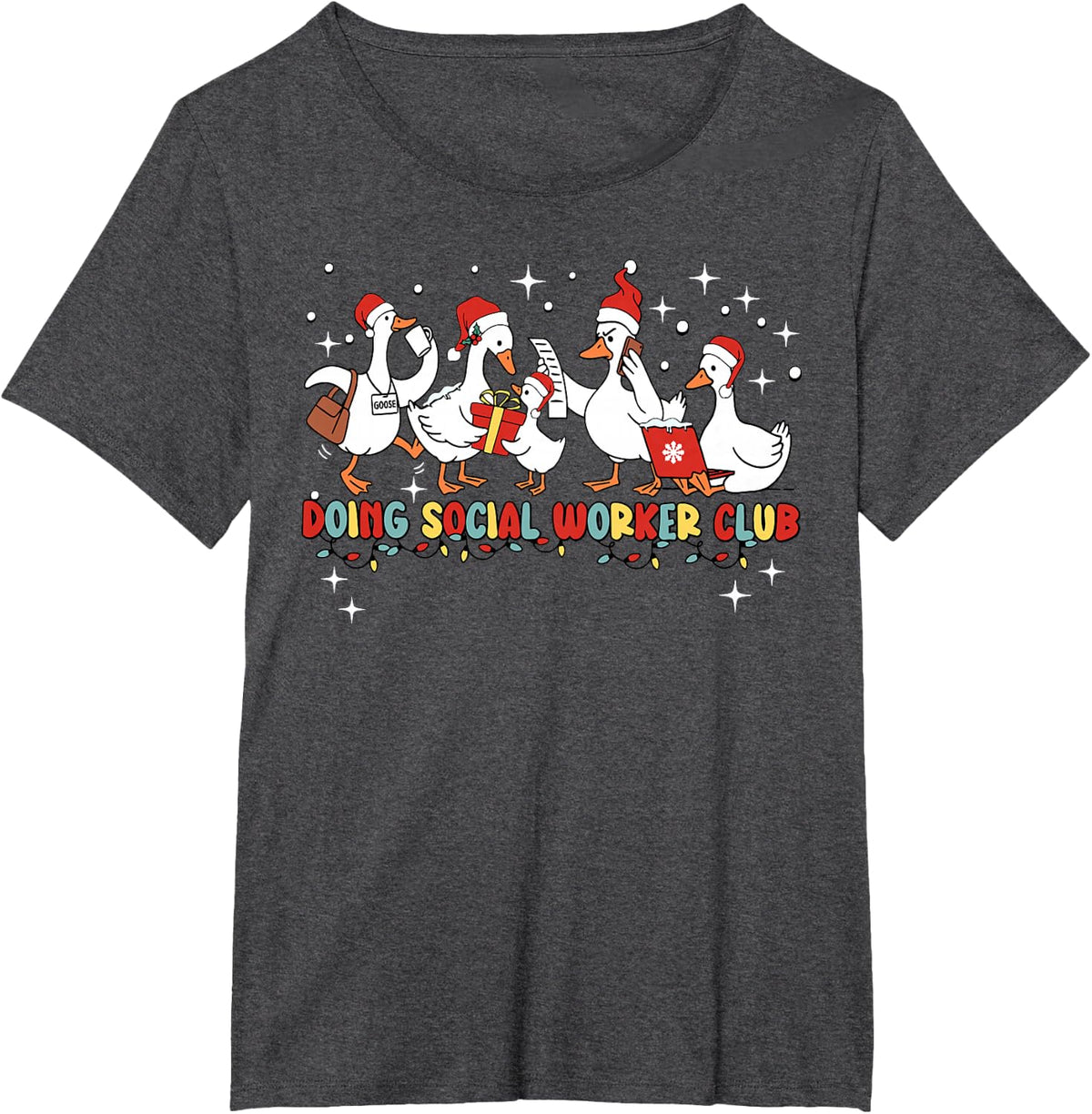Doing Social Worker Club Christmas Goose Social Worker Xmas T-Shirt - Dark Heather Grey