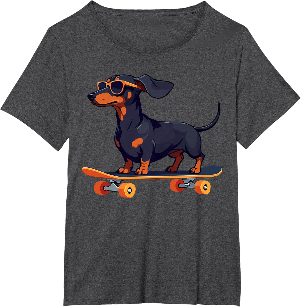 Dachshund Wiener Dog with Sunglasses on a Skateboard Funny T-Shirt - Dark Heather Grey