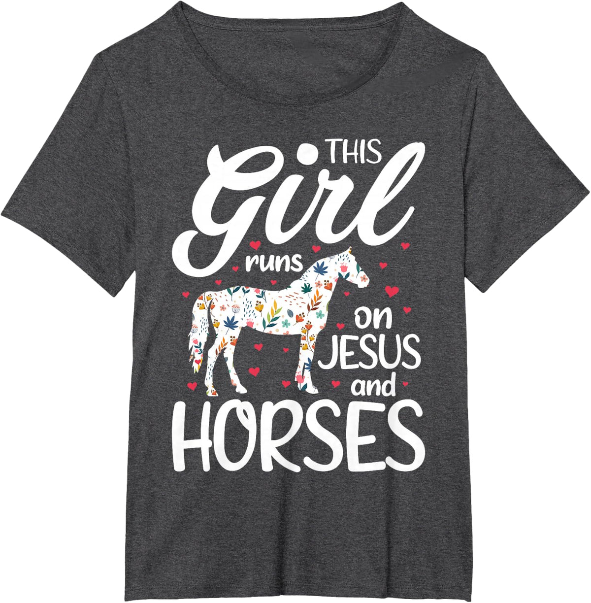 This Girl Runs on Jesus and Horses Riding Horse Lover T-Shirt - Dark Heather Grey