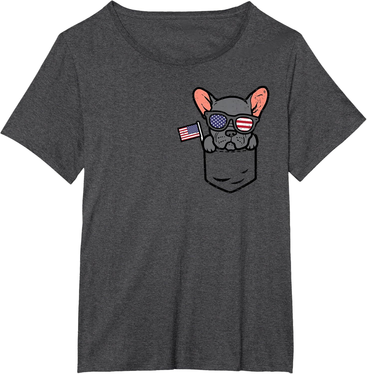 French Bulldog Pocket Frenchie American USA 4th of July Dog T-Shirt - Dark Heather Grey