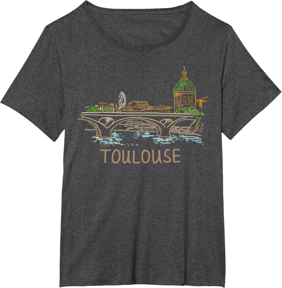 Toulouse City France Travel Souvenir Historic Landmark Gift T-Shirt - Dark Heather Grey
