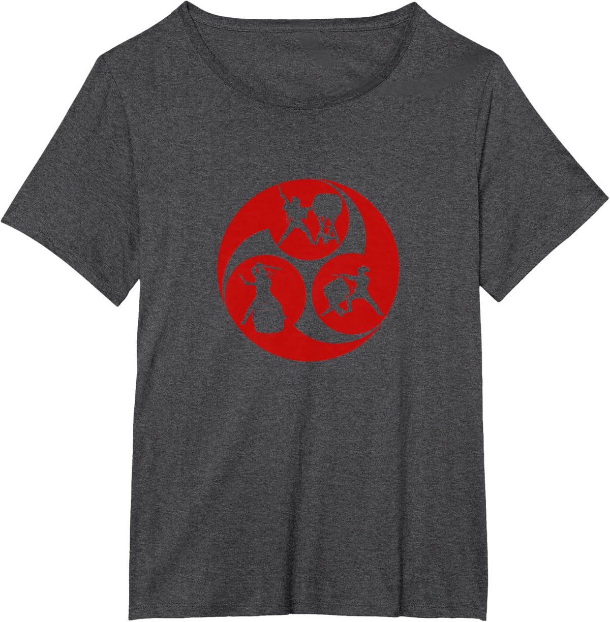 Red Mitsudomoe Symbol Cool Taiko Drummer T-Shirt - Dark Heather Grey