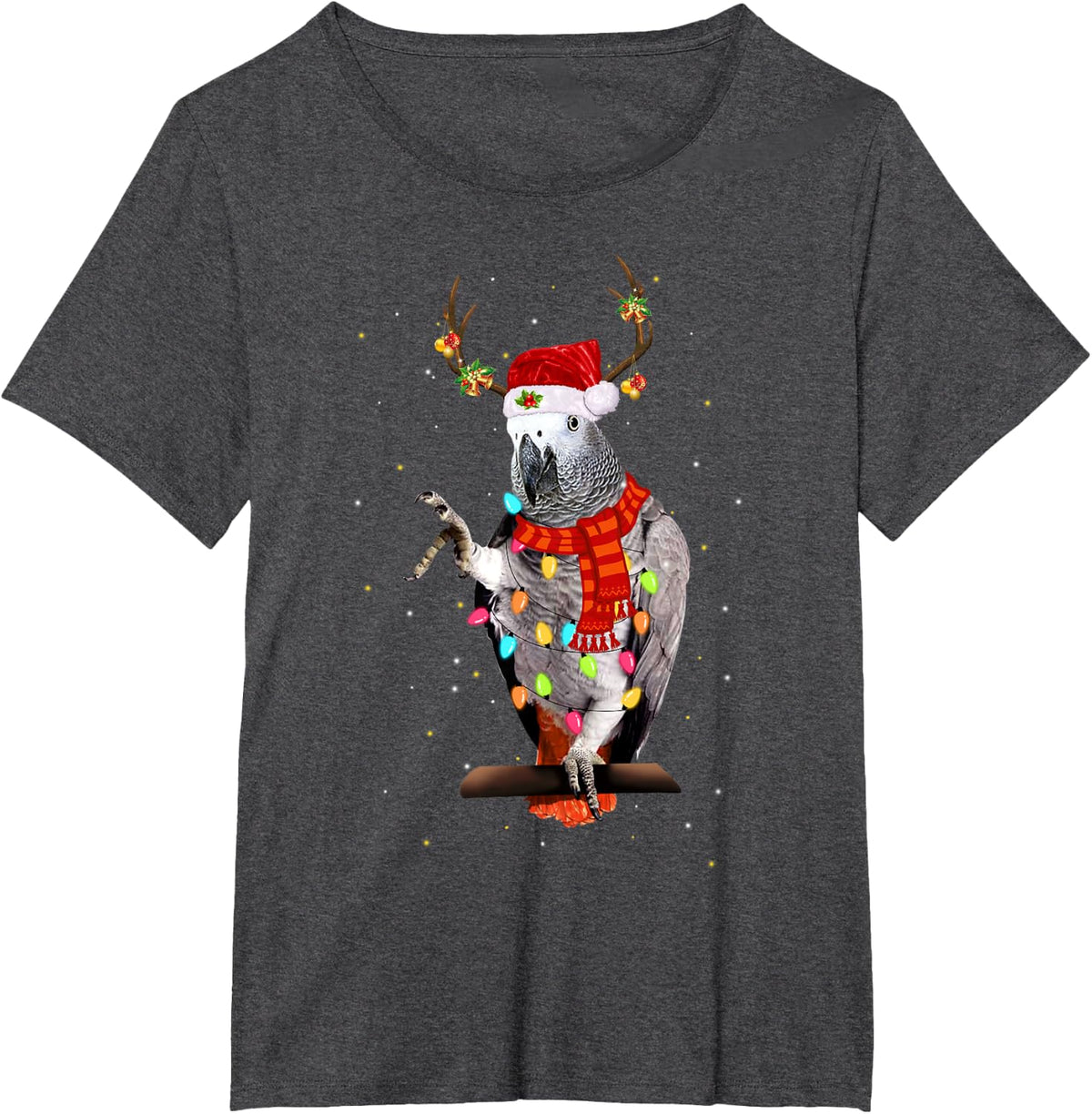 African Grey Parrot Reindeer Christmas Light Funny Gift T-Shirt - Dark Heather Grey