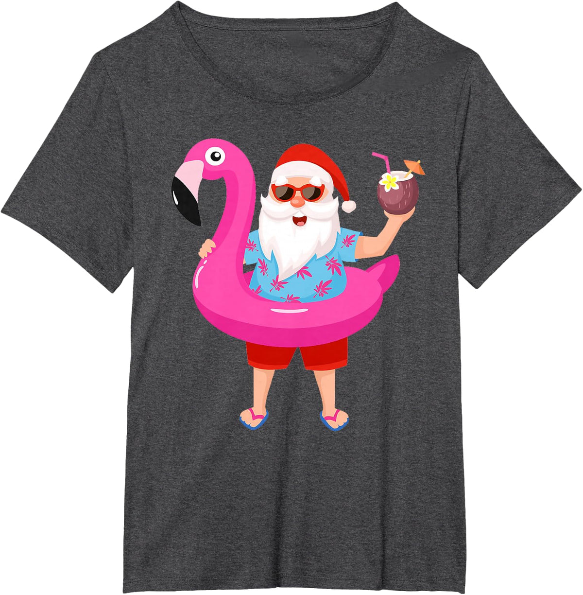 Christmas in July Santa hawaii Sunglasses Flamingo gifts T-Shirt - Dark Heather Grey