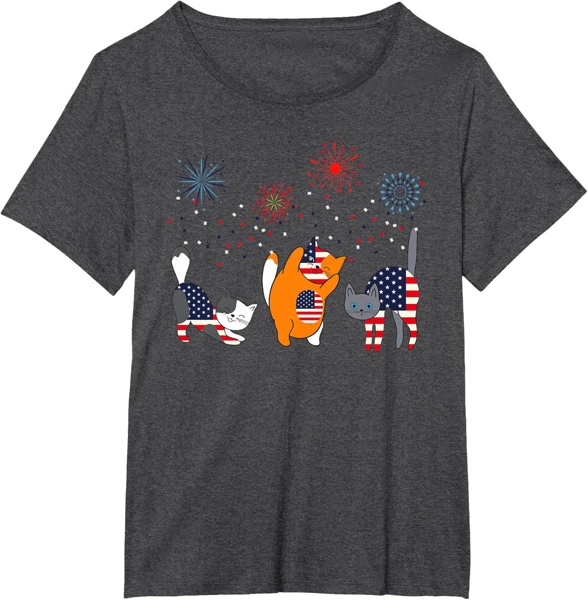 Fourth 4th of July American Flag Meowica Cats Cat T-Shirt - Dark Heather Grey