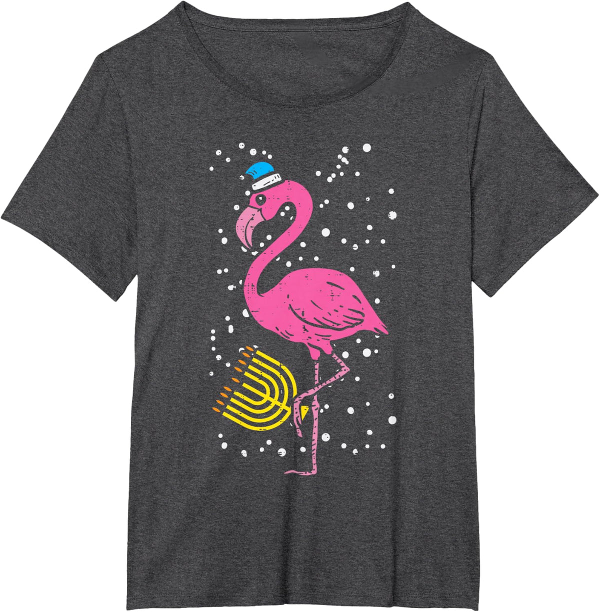 Jewish Flamingo Menorah Bird Lover Hanukkah Chanukah Gift T-Shirt - Dark Heather Grey