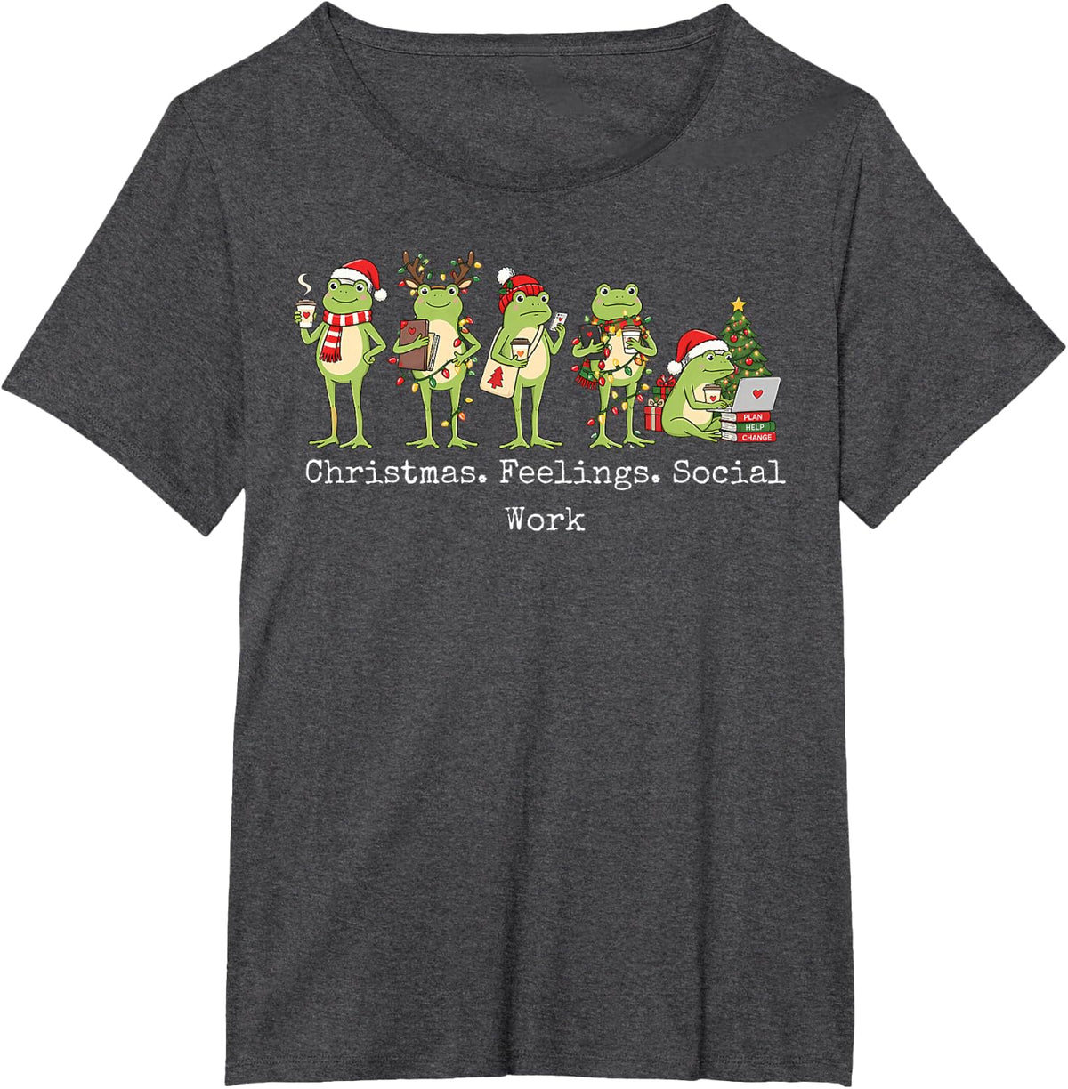 Christmas Feelings Social Worker Frog Xmas Lights Counselor T-Shirt - Dark Heather Grey